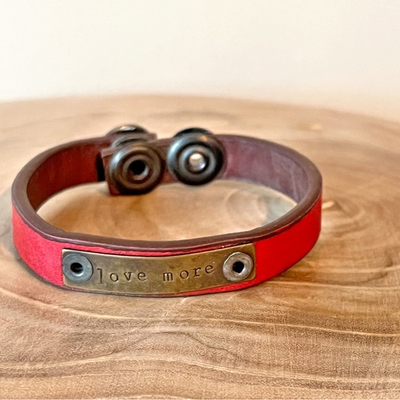 handmade Jewelry - Leather Cuff Bracelet Love More Metal Plate